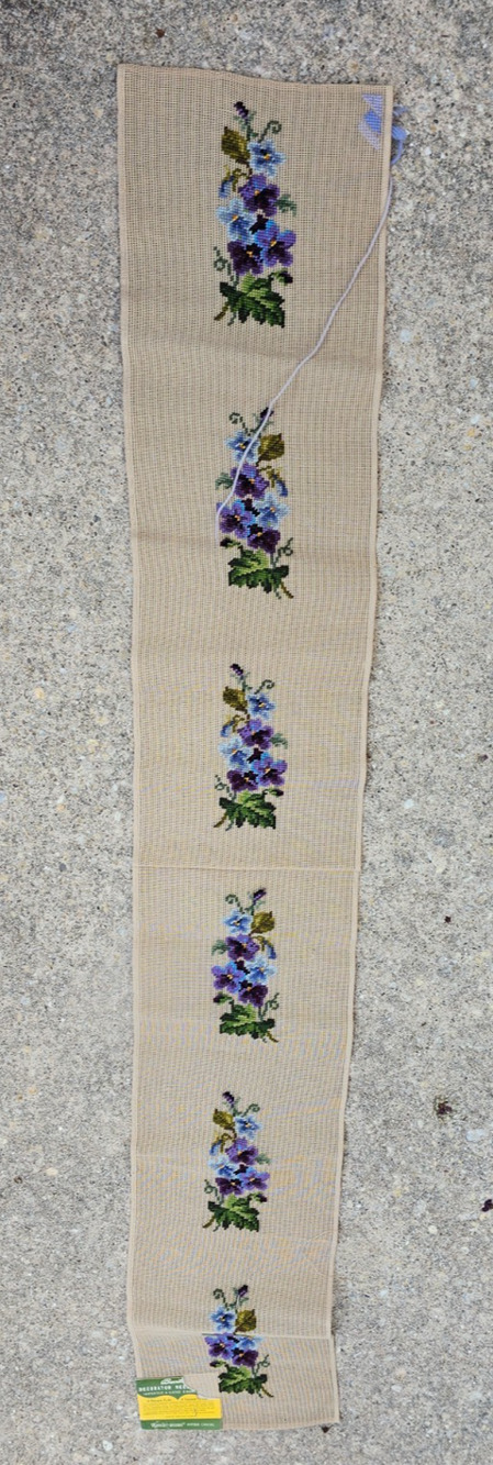 Vintage Bucilla Embroidered Floral Tapestry Wall Hanger Unfinished 64" x 10"